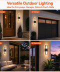 Modern Outdoor Wall Sconce 2 Pack, Up Down LED Light, 3000K, Hardwired installed in entryway and garage.
