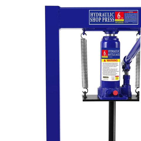 Heavy Duty 6 Ton Hydraulic Shop Press With Adjustable Height Benchtop H-Frame And Press Plates, pressure gauge, blue color