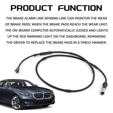Top view of a black rear brake pad wear sensor cable; BMW-compatible automotive part.