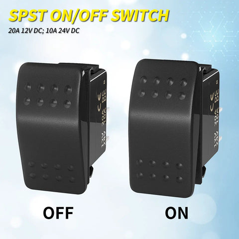 Beefy 12V Marine Rocker Switch For Boat And ATV Waterproof SPST On Off 2 Pin Toggle Switch 20A DC Heavy Duty Auto Electrical Switch For Car UTV Dash Panels, OFF and ON