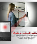 Woman using DIY Friendly Wall Mounted Garage Door Opener Control Panel For 1995-2011 Models With Green Red Purple Orange Learn Button