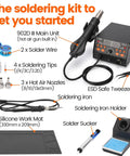 2-In-1 Hot Air Soldering Station Kit With 60W Soldering Iron, 3 Pro-Grade Preset Temperature Channels, 4 Soldering Tips, Lead-Free Solder