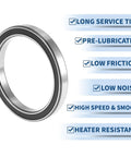 Heavy Duty Pre Lubricated Deep Groove Ball Bearing 6818DDU With Double Rubber Seal 90x115x13mm Black Silver Tone with benefits listed