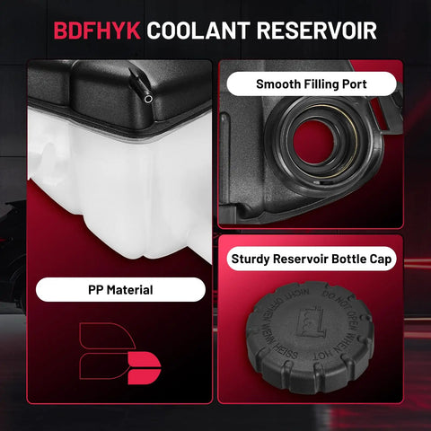 Close-up of Straight Up Replacement Engine Coolant Expansion Reservoir Overflow Tank For Mercedes Benz SLS C63, showing PP material and sturdy cap.