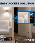Room setting with Two Pack Double Rocker Light Switch With Dual Paddle Interrupter, 15A 120V installed on a wall, white decor plate visible.