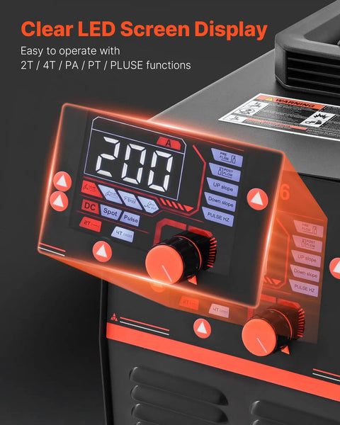 Digital display close-up of 3 In 1 Plasma Cutter Welder Combo for Home Workshop, 50A Plasma Cutter and 200A TIG MMA Welders
