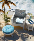Beach scene with chair and 8 Piece Summer Patio Sofa Cushion Cover Set Stretchy Coastal Slipcovers With Starfish Seashell Coral Pattern For Outdoor Cushions Chairs And Couches Totally Fresh Makeover For Patio And Living Room
