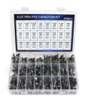 630 Piece Aluminum Electrolytic Capacitors Kit With 24 Value Ranges From 0.1uF To 1000uF, -40C To 105C Temperature Range, Easy Open Assortment Box
