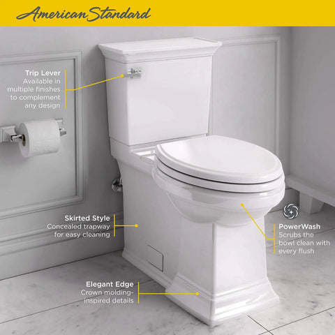 Heavy Duty Two Piece Elongated Toilet Featuring Reliable Powerwash Rim And Comfort Height Design For No Fuss Daily Refresh In Pristine White Porcelain, side view.