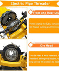 Top Shelf 220 Volt Electric Pipe Threader And Cutter Machine featuring strong die head and clamps for durable metal threading.