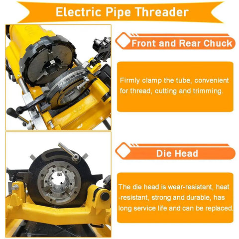 Top Shelf 220 Volt Electric Pipe Threader And Cutter Machine featuring strong die head and clamps for durable metal threading.