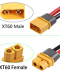 XT60 male and female connectors on 14 Gauge 10ft XT60 Extension Cable With Male To Female Connectors, Dope RC Battery And Solar Panel Ready XT60 To XT60 Cable For ESC Lipo Power Station