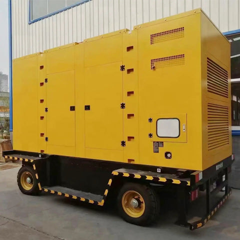 Heavy Duty Container Generator Set Delivering Ultra Rock Solid Backup Electricity For Industrial Power Stations On Large Scale Construction And Commercial Job Sites, yellow portable unit.