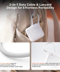 CreateMate Mini SD Card Reader Case With 6-Slot Storage attached to bag with 2-in-1 USB 3.1 Type-C cable and lanyard
