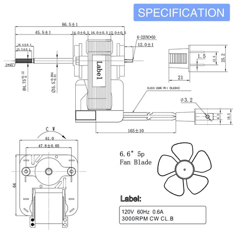 Universal Bathroom Vent Fan Motor Replacement Kit For Nutone And Broan 50 CFM 120V 3000 RPM CW Includes Motor With Plug Fan Blade Shaft And Wire Harness Durable No Brainer Install schematic drawing