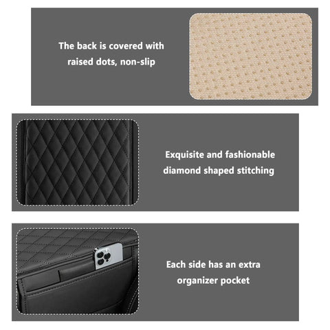 Must Have Upgraded Car Center Console Cover With Microfiber Leather Armrest Cushion And Dual Storage Pockets Universal Fit Car Armrest Storage Box For All Cars Black, diamond stitching, non-slip back, organizer pocket
