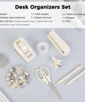 Must-Have All In One Desk Organizer Set For Home Office And School With Stapler Tape Dispenser Scissors Clips Beige Kit Display