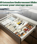 2 Pair 14 Inch Undermount Soft Close Drawer Slides With Dope Red Handles For Full Extension Concealed Rails featuring organized kitchen utensils.