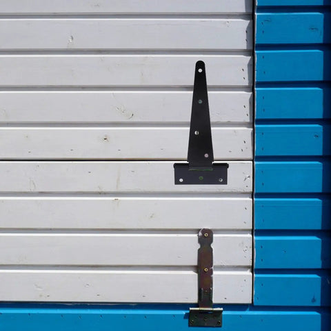 Beefed Up Heavy Duty Industrial Door Hinge With Slotted Bearing Extended T Shape Design 8 Inch Black Iron on wooden gate