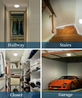 Battery Powered Closet Lights With Motion Sensor And Photocell Cordless LED Night Light Wireless Ceiling Light for hallway, stairs, closet, garage.