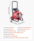 Full Throttle Auto Feed Sewer Snake Auger 100 Ft Steel Cable with automatic feeding for clearing tough drain clogs.