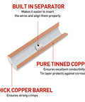 150 Pieces Non Insulated Butt Connectors 22 To 16 Gauge Copper Crimp Ferrule Terminals For Electrical DIY Splicing, Seamless Wire Connectors For Auto, Home, And Shop Projects. Non-insulated copper butt connector with built-in separator and tinned copper barrel.