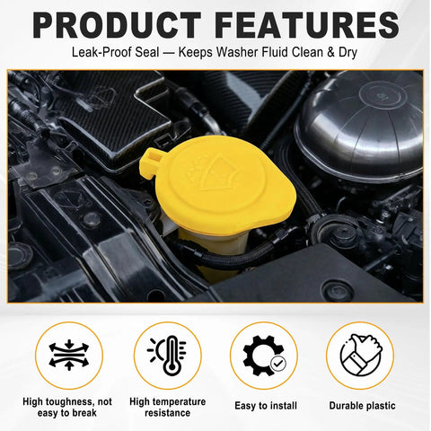 Washer Fluid Cap Replacement For Ford C Max Escape Focus Mustang Lincoln MKC Yellow Direct Fit Heat Resistant Plastic Reservoir Cap OEM 8L8Z 17632 A Compatible installed view