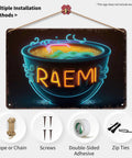 Funny Vintage Neon Ramen Japan Tin Sign Poster 8x12 Inch Metal Wall Art with bowl design and multiple mounting options.
