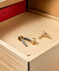 Solid Brass Hidden Barrel Hinges For Jewelry Boxes And Wooden Cabinets, screws and hinges on wooden surface