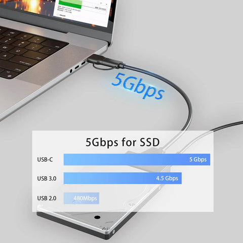 Fast SATA To USB 3.0 And USB C External Drive Adapter For 3.5 And 2.5 Inch SSD HDD Reader With Plug And Play Data Transfer And 12V 2A Power Adapter For Easy Backup And On The Go Recovery, USB-C laptop transfer 5Gbps