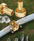 2 Pack Solid Brass Hose End Connector Kit One Half Inch Barb To Three Quarters Inch GHT Female Splicer Repair Fittings With Stainless Steel Clamps for garden hose repair