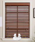 Premium White Bottom Rail Cord Cover Buttons For Horizontal Blinds Swap Out Worn Tape Lock Plugs displayed with wooden blinds.