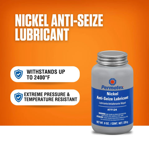 Permatex Nickel Anti-Seize Lubricant bottle, 8 oz, blue label, front view.