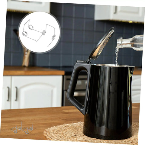 Top Tier Small Compression Springs For Electric Kettles Stainless Steel Coil Kit Universal Size Replacement shown with black kettle and spring diagram