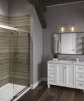 Bathroom with Two Light Wall Sconce In Vibrant Brushed Nickel From The Artifacts Collection Dope Look