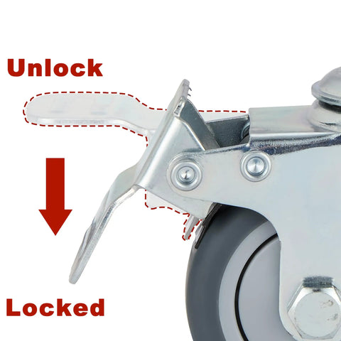 Super Smooth 3 Inch Swivel Caster Wheels Set Of 4 With 7/16 Inch Stem Heavy Duty Locking Casters showing locking mechanism.