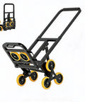 Heavy Duty Stair Climbing Cart Foldable Hand Truck With 6 Wheels For Moving Heavy Loads Up Stairs Without Straining Collapsible Design For Easy Storage In Trunk Or Closet Ready To Roll Anywhere, black metal frame