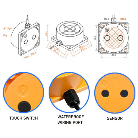 Smart WiFi Water Level Sensor For Tanks And Oil Tanks, Ultrasonic Tank Gauge With Remote Monitoring, detailed views and dimensions