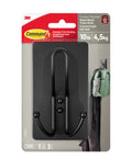 Package of XL Matte Black Triple Hook With Three Adhesive Strips For Damage Free Wall Hanging No Tools Needed Holds Up To 10 Lbs