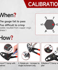 Angle Head PEX Crimping Tool for Copper Rings 1/2 and 3/4 Inch IWS-1234C calibration guide showing steps to adjust crimp tool