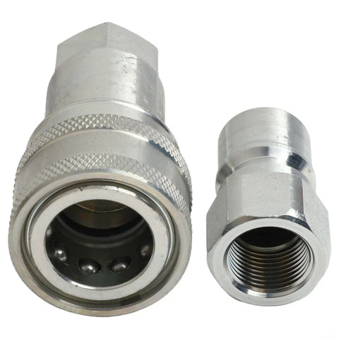 Hydraulic Coupler Set G 3 8 Female Pipe Fitting Carbon Steel High Pressure Sealing Auto Close Prevents Leaks Rustproof Thickened Steel For Harsh Environments Heavy Duty Performance Guaranteed For Pros Need Reliable Gear Every Single Day Without Fail, close-up of female threaded coupler