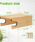 Wood Bike Wall Mount With Shelf And Hooks dimensions and hardware shown, including 14.57 x 10.04 x 5.51 inches, bolts included.