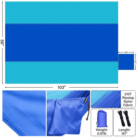 Diagram of Blue Outdoor Camping Hammock Portable With Tree Straps And Rope, 56 By 103 Inches, Fits 1 To 2 People
