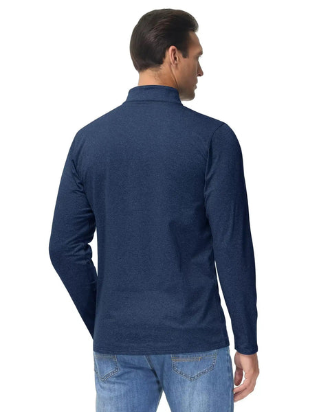 Back view of a man wearing Mens Quarter Zip Fleece Pullover With Micro Fleece Lining Lightweight Moisture Wicking Four Way Stretch Long Sleeve Sweatshirt For Fall And Winter Casual Golf Style Jumper With Cozy Wind Blocking Layer Blue