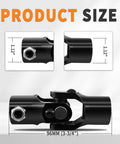Diagram showing 3/4 Inch Double-D Steering Universal Joint Black Round U Joint For Cars And Trucks, dimensions 96mm, 1.12 inches wide.