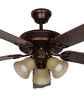Bronze 52 Inch Ceiling Fan With LED Lights, Dual Mount For Flush Or Downrod Install, Five Coordinated Blades, 12 Degree Pitch