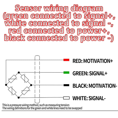 Wiring diagram for 0-50Kg Force Sensor Tension Load Cell with LED Display Control Meter, shows signal and power connections.