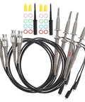Four Pack 100 MHz 600V DC High Sensitivity Oscilloscope Clip Probe With Switchable Ten To One And One To One, cables and color rings