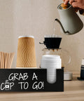 Farmhouse Style Coffee Station Organizer For Cups And Lids Black Pine Wood Cup Holder And Lid Storage Box on kitchen counter