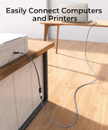 2 Pack USB 3.0 Extension Cables Type A Male To Female, 6.6 Feet Each, Braided Nylon, in use connecting laptop to printer